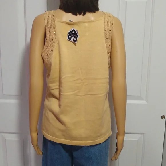 Vintage Storybook Knits Gold Crochet Tank Top and Blazer Cardigan Sweater Medium - Picture 7 of 12